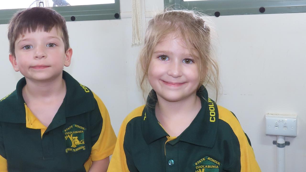 Twins Jayce and Tiarne Murchie on their first day of prep at Coolabunia State School.