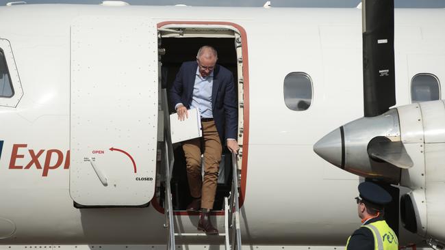 Premier Jay Weatherill on the tarmac at Kangaroo Island, where an upgraded runway is expected to be ready at the year’s end. Picture: Tait Schmaal