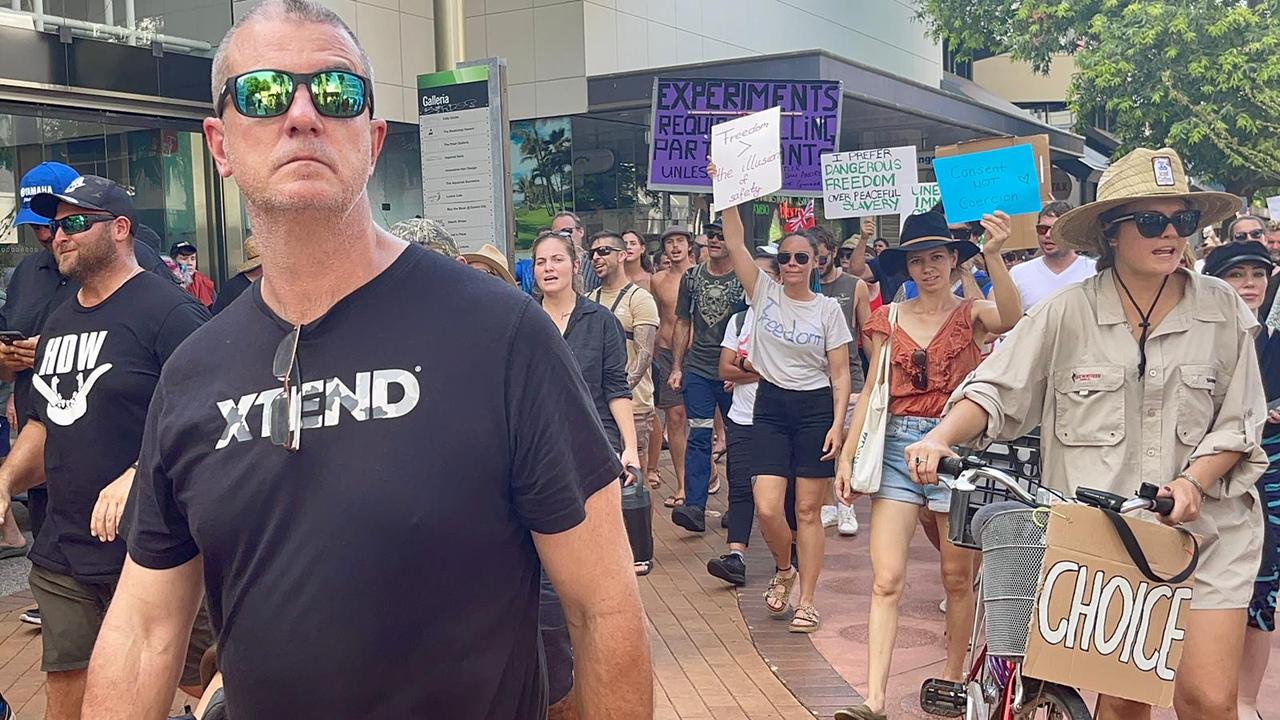 Protesters at the freedom rally in Darwin CBD on October 30, 2021. Picture: Amanda Parkinson