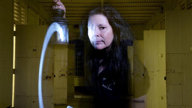 Alison Oborn inside the former Z Ward, which was for the criminally insane at Glenside Hospital. Picture: Bianca De Marchi