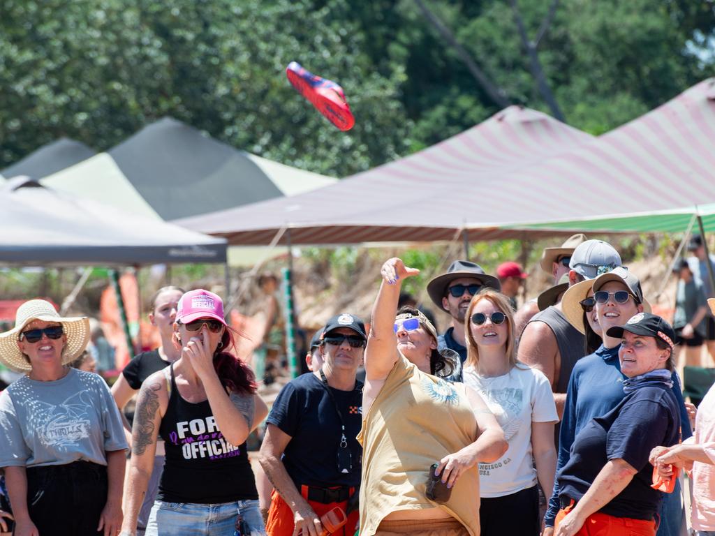 Ladies SlappaÃ•s Thong Throw at the Darwin Beer Can Regatta at Mindil Beach, 2024. Picture: Pema Tamang Pakhrin