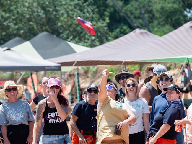 Ladies SlappaÃ•s Thong Throw at the Darwin Beer Can Regatta at Mindil Beach, 2024. Picture: Pema Tamang Pakhrin