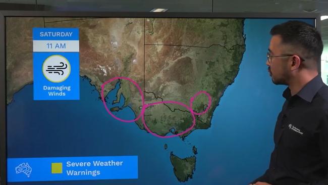 Strong winds are forecast for large parts of South Australia, Victoria and south eastern NSW over the next few days. Picture: Supplied/BOM.