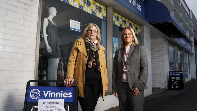 Heather Ken CEO Vinnies Tasmania with Siobhan Fernantzen project director Faction Consulting at the Argyle Street Vinnies in Hobart. Hobart City Council have knocked back a proposed development at the site by Vinnies Tasmania with the store already in the process of moving locations. Picture: Nikki Davis-Jones