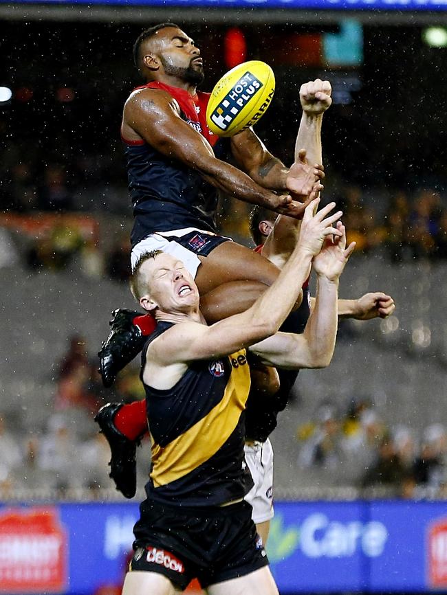 Lumumba flies against Richmond. Picture: Wayne Ludbey