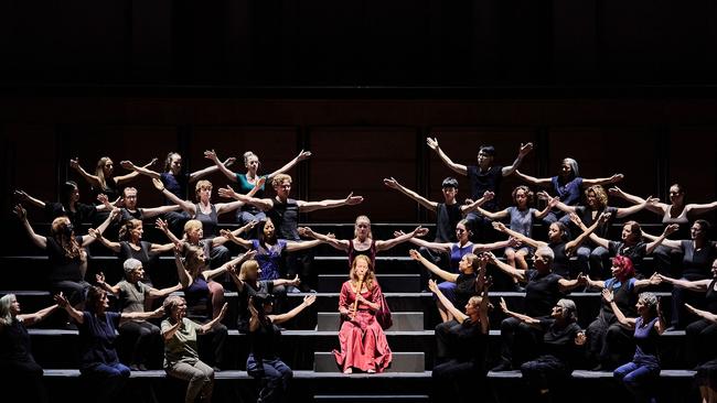 Genevieve Lacey and dancers performing in her Soliloquy concert at the Sydney Festival. Picture: Victor Frankowski