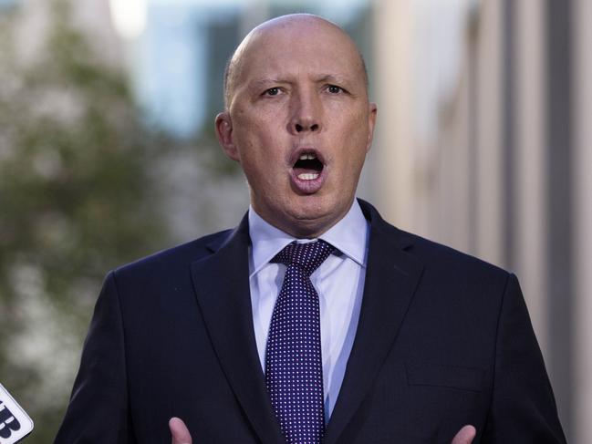 Minister for Home Affairs Peter Dutton during a press conference at Parliament House in Canberra. Picture Gary Ramage