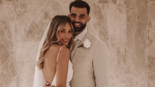 Adelaide Crows defender Wayne Milera has married long term partner Nina. Picture: Supplied