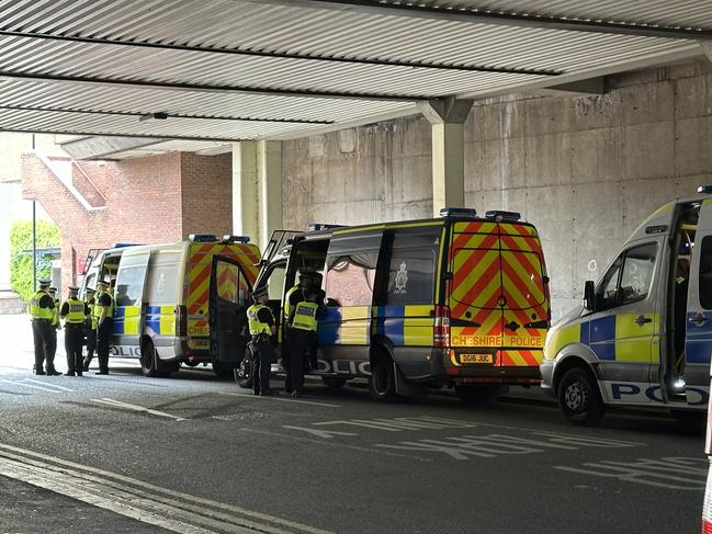 Plenty of police vans were in position around the town centre. Picture: Bronte Coy