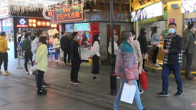 hopping mall fast food chains are quite busy in the Wuchang neighbourhood of Wuhan, China. Picture: Simon Carter