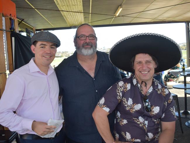 Liam McCraken, Damien Clarke and Josh Hanek at Warwick Cup race day at Allman Park Racecourse, Saturday, October 14, 2023 (Photo: Michael Hudson/ Warwick Daily News)