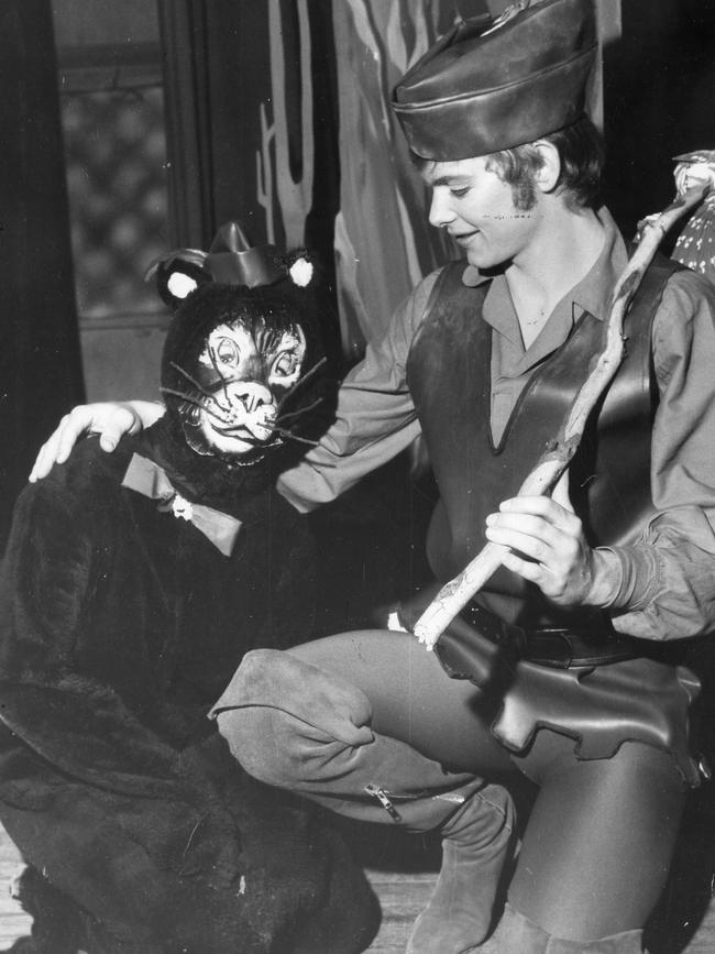 Farnham in costume for children's pantomime "Dick Whittington and His Cat" at the Norwood Town Hall, in Adelaide, in 1970.