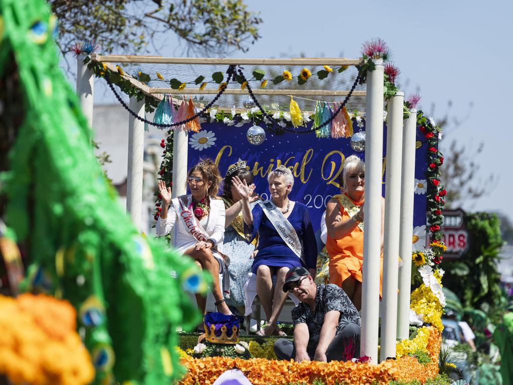 Carnival Quest float featuring previous title holders and entrants in the Grand Central Floral Parade of the Carnival of Flowers, Saturday, September 21, 2024. Picture: Kevin Farmer