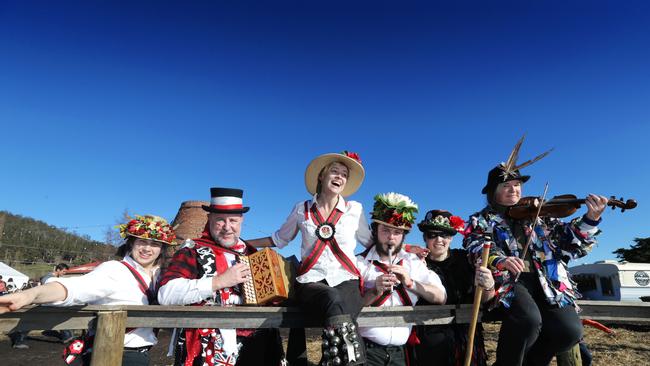 Morris Dancers and musicians performing at the Mid Winter Festival, Stephanie Swanson, David Purdue, Veronica Wagner, Tom MacDonald, Catherine Vant'-Hof and Alison O'Brien. Picture: LUKE BOWDEN