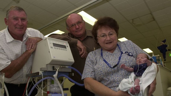 Sam Gilmore and Ron Lang with nurse Ruth after Lismore Base Hospital received its new ventilator.