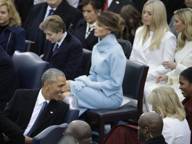 President Barack Obama looks back at his wife Michelle during the 58th Presidential Inauguration at the U.S. Capitol for President-elect Donald Trump in Washington on January 20, 2017. Picture: AP