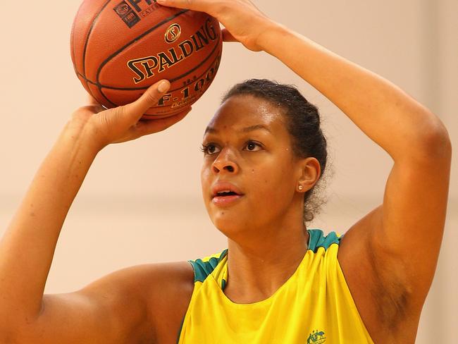 MELBOURNE, AUSTRALIA - JUNE 22: Elizabeth Cambage of Australia trains during the Australian Olympic Games team announcement at Knox Basketball Stadium on June 22, 2012 in Melbourne, Australia. (Photo by Quinn Rooney/Getty Images)