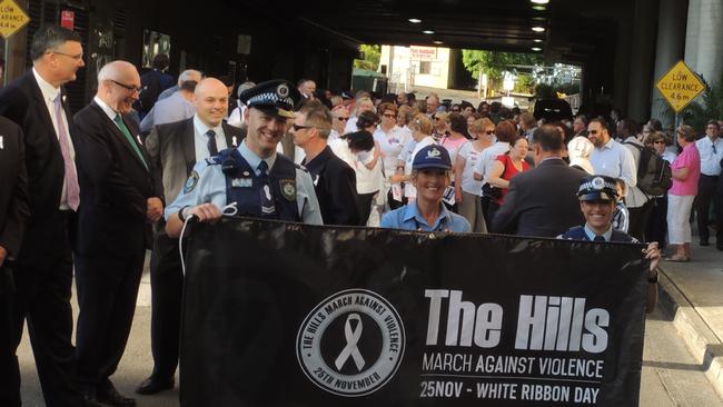 MPs, businesses, school students, community groups and police getting ready to walk at last year’s March Against Violence in Castle Hill.