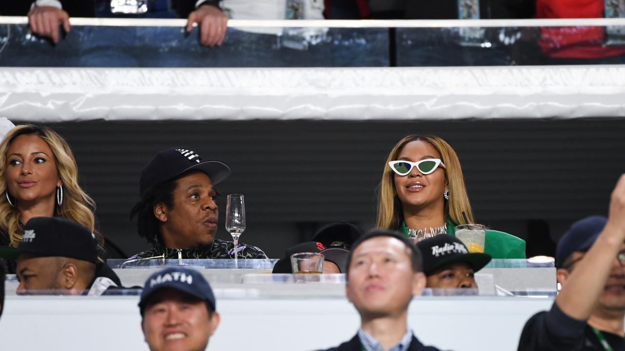 Jay-Z and Beyoncé Knowles watch Super Bowl LIV between the San Francisco 49ers and the Kansas City Chiefs. Picture: Anthony Behar/Sipa USA.