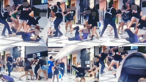 Images have surfaced on Facebook of a vicious brawl which took place at Casuarina Shopping Square Darwin between six young girls. Picture: Facebook.