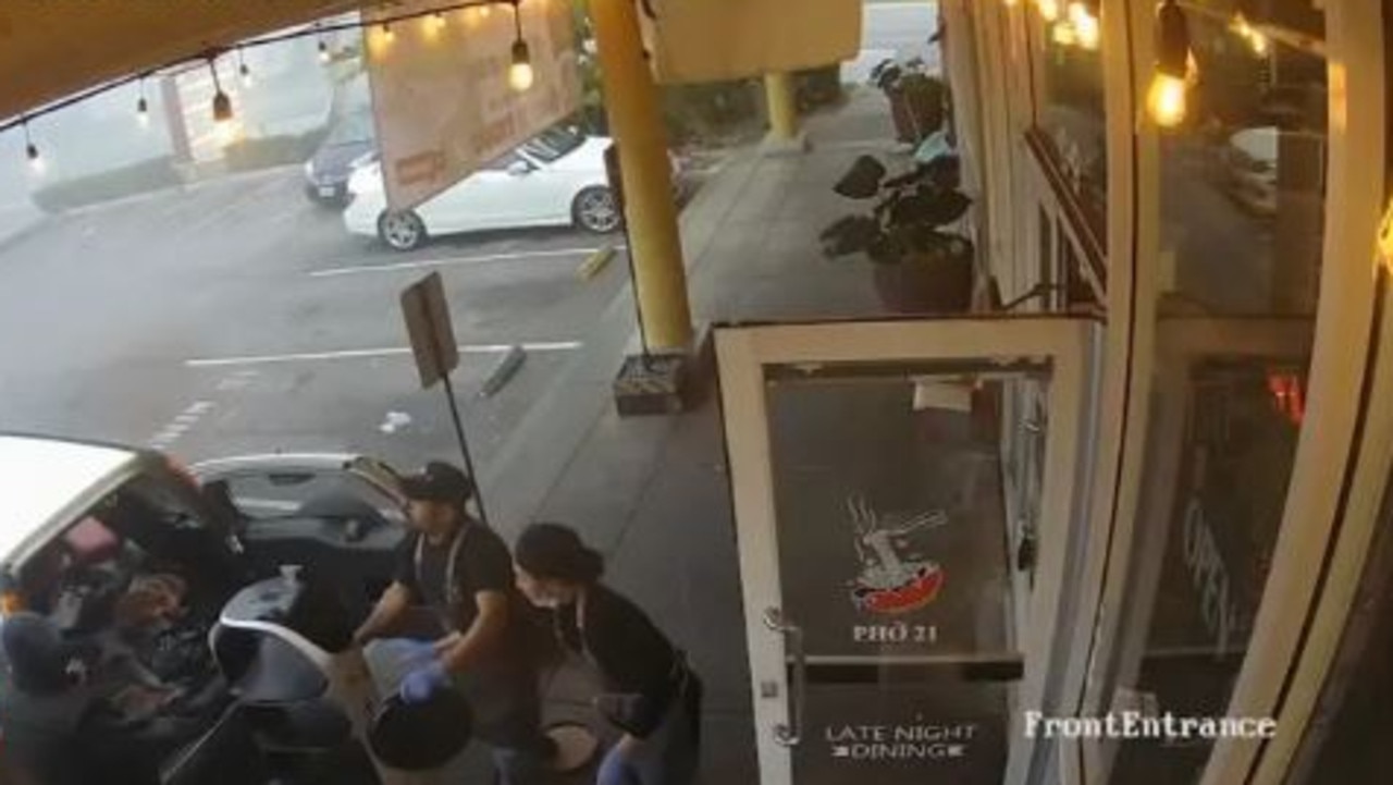 Other employees inside the restaurant bolted outside and wrenched the robot away from the would-be thief. Picture: KGO-TV