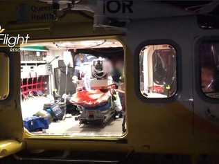 LifeFlight prepares to fly a 73-year-old man to Brisbane with critical injuries after a car struck him on Old College Rd, Gatton. September 5, 2020.