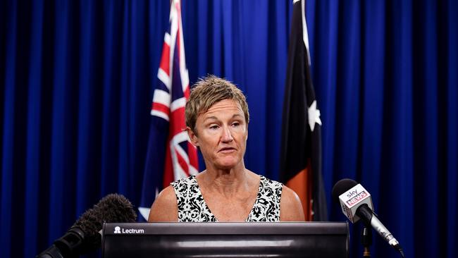 NT Children's Commissioner Colleen Gwynne, addresses the media following the report from the internal review into the alleged rape of the toddler in Tennant Creek, NT. Picture: Justin Kennedy