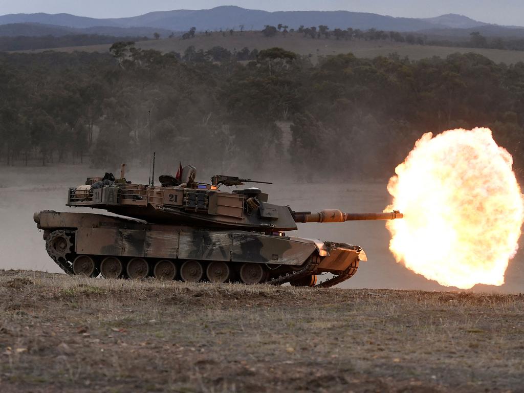 An Australian Army M1A1 Abrams main battle tank during training at the Puckapunyal Military Base some 100 kilometres north of Melbourne. Picture: AFP