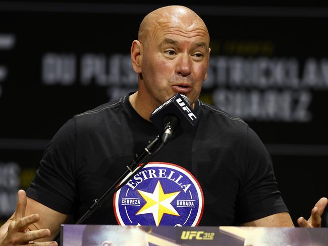 DAILY TELEGRAPH FEBRUARY 6, 2025. UFC CEO Dana White speaking during the UFC 312 press conference held at Qudos Bank Arena in Sydney Olympic Park. Picture: Jonathan Ng