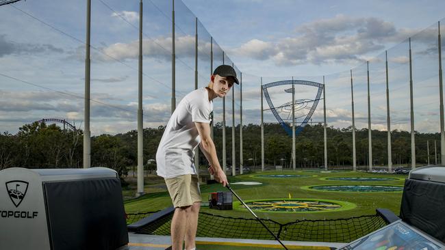 Tyson Bardsley at, Top Golf, a new golfing attraction on the Gold Coast, which was opened by Village Roadshow after a $35 million investment. Picture: Jerad Williams