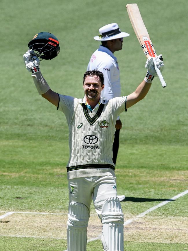 Travis Head was the hometown hero on day two. Picture: Mark Brake – CA/Cricket Australia