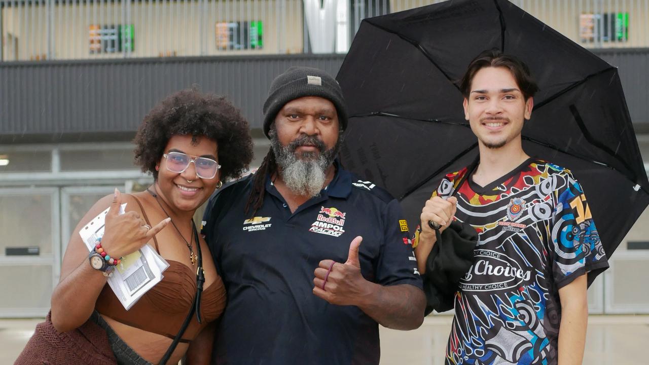 Wazana K, Sidi Nuga and Keenan Butler head into Queensland Country Bank Stadium for the NRL All Stars on Friday night. Picture: Blair Jackson