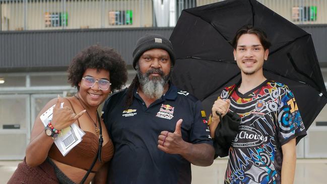 Wazana K, Sidi Nuga and Keenan Butler head into Queensland Country Bank Stadium for the NRL All Stars on Friday night. Picture: Blair Jackson