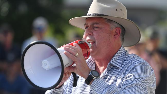 Crime Rally outside Qld Country Bank Stadium Townsville, where the Premier is holding a community cabinet meeting. MP Aaron Harper.