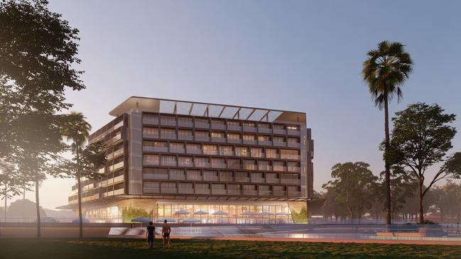 An artist’s impression of the $100m hotel and apartment building at Whyalla. Pictures: Supplied