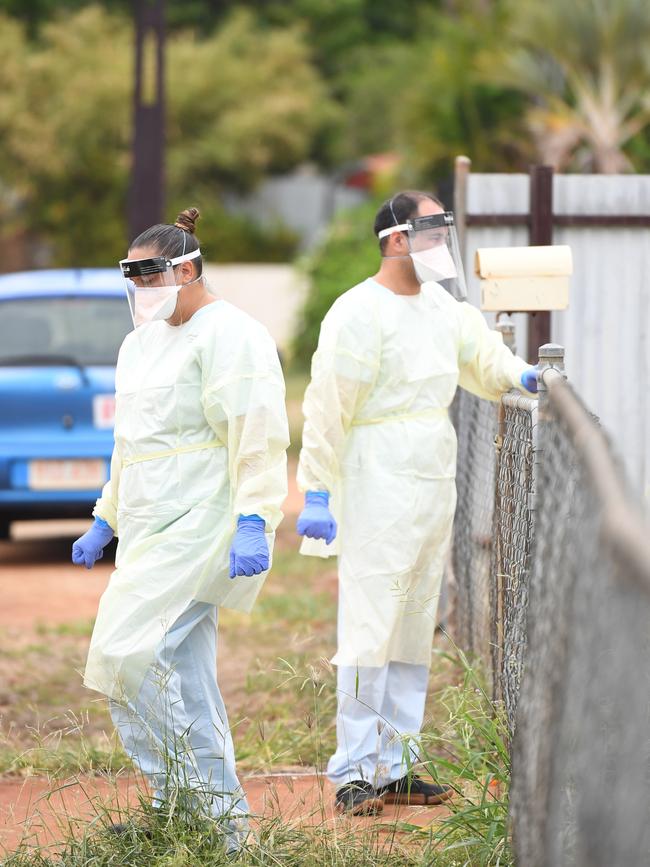 NT Health and ADF staff make house calls in Katherine East, to transport people to testing clinics. Picture: Amanda Parkinson