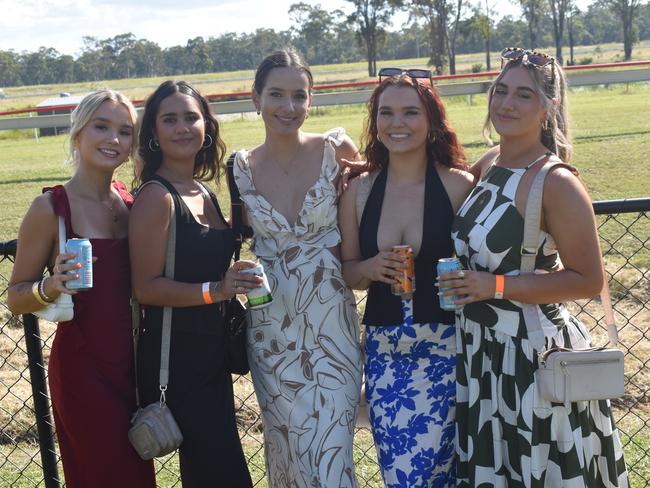 Ashbi Berry, Meiki Sing, Rugan Bryson, Jaspa Berry and Eva Thomson at the Yeppoon race day at Keppel Park racecourse on April 26, 2025.