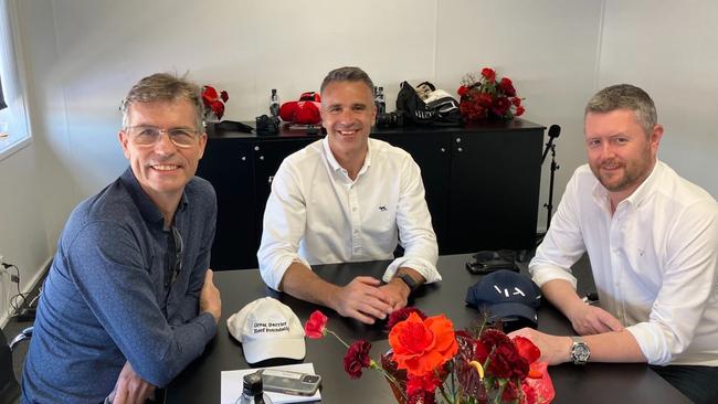 University of Adelaide vice-chancellor and president Professor Peter Hoj, Premier Peter Malinauskas, University of South Australia vice-chancellor and president Professor David Lloyd. Picture: Paul Starick