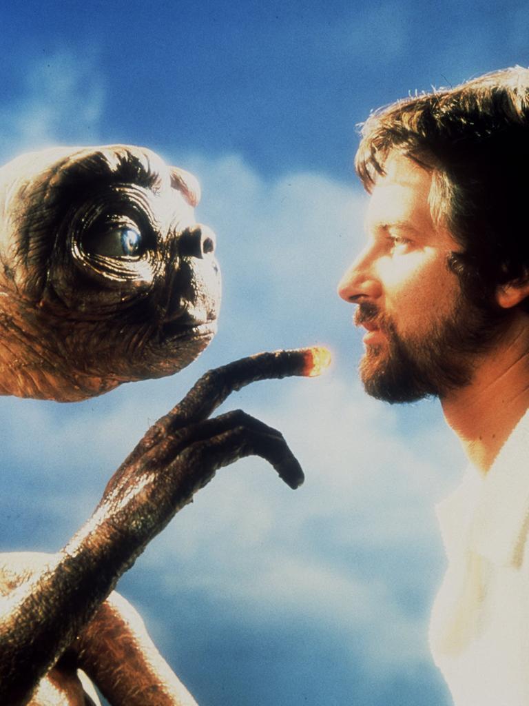 Film director Steven Spielberg and fictional character E.T. from film "ET: The Extra-Terrestrial". extraterrestrial