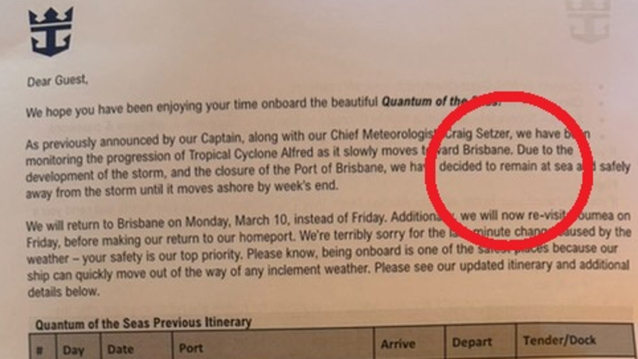 Cruise liner’s surprise letter to passengers