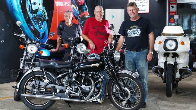 Cairns Motorcycle Restorers Club will host their annual classic motorcycle meet at AMX Motorcycles this Saturday. Cairns Motorcycle Restorers Club members Kev Firth, Paul Bennett and Danny Walker will be displaying their classic rides, as well as machines owned by other club members. Picture: Brendan Radke