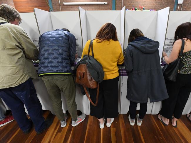 Voters at the polling station at St Kilda Primary School in Melbourne. Picture: AAP