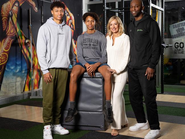 Kai Daniels (left) with brother Dash and parents Ricky and Brikitta. Picture: Mark Stewart