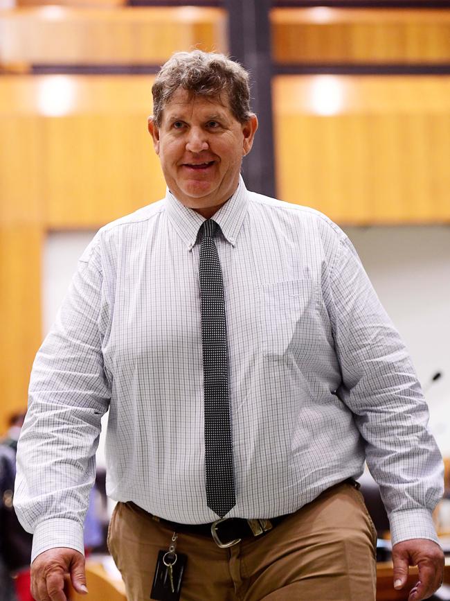 Exiled Labor MLA Scott McConnell departs the Parlimentary Chambers during the first sitting of the 2019 Parlimentary year kicked. Picture: Justin Kennedy