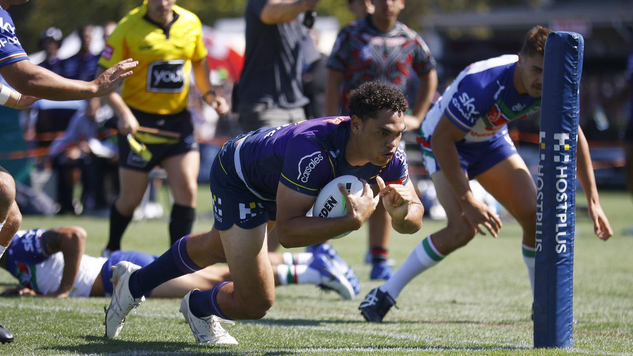 Xavier Coates scored a try on his debut for the Storm. Picture: Daniel Pockett/Getty Images