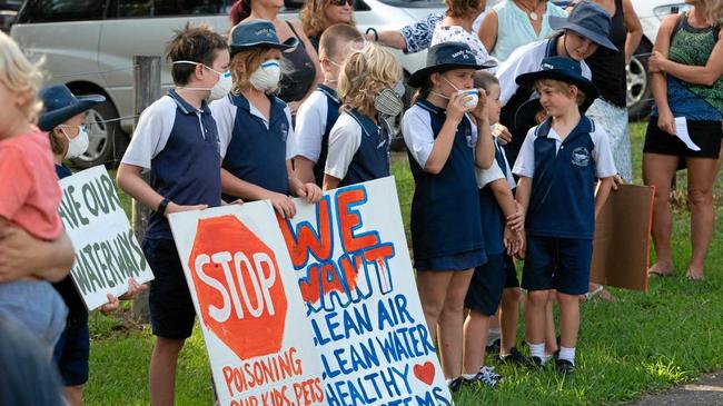 The protest outside Sandy Beach School on Wednesday morning. Picture: TREVOR VEALE