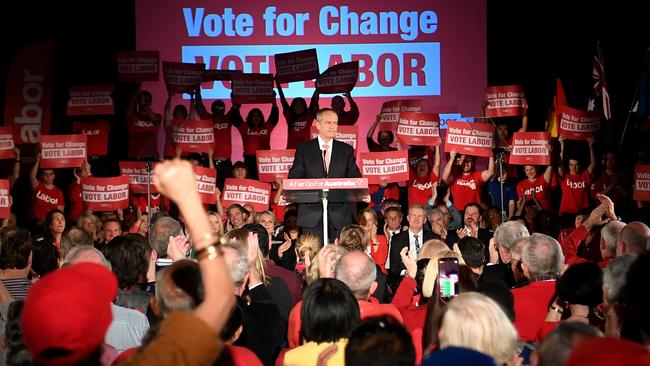 Bill Shorten delivers a speech during the 'Vote for Change Rally' at Bowman Hall in Blacktown, Sydney today. Picture: AAP