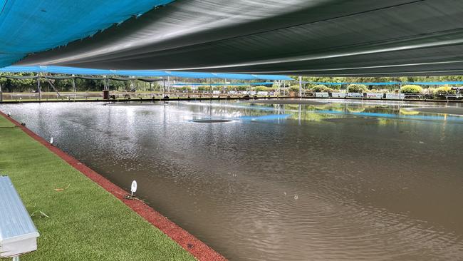 Samford Bowls Club green inundated by floodwater. Picture: Brendan O'Malley