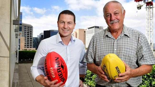 Malcolm Blight with Adelaide Crows premiership captain Mark Bickley. Picture: Bianca De Marchi