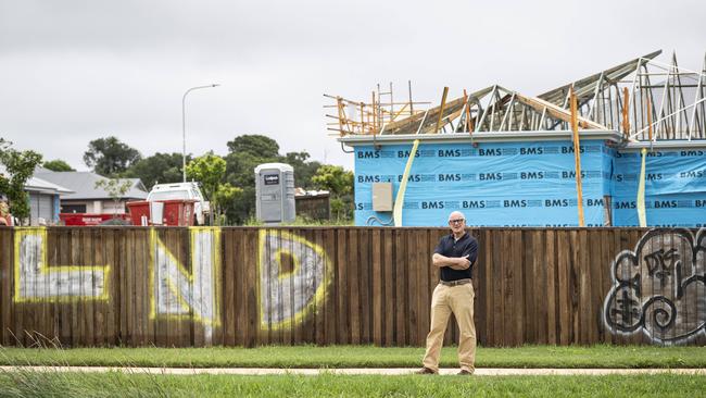 Hallmark Property Group CEO Ian Knox is disturbed by graffiti at Wirraglen Estate in Kleinton. Picture: Kevin Farmer